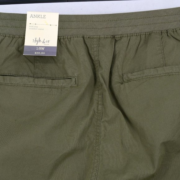 Style & Co. Plus Size Khaki Drawstring Olive Ankle Twill Tape Pants 18W - Picture 6 of 10